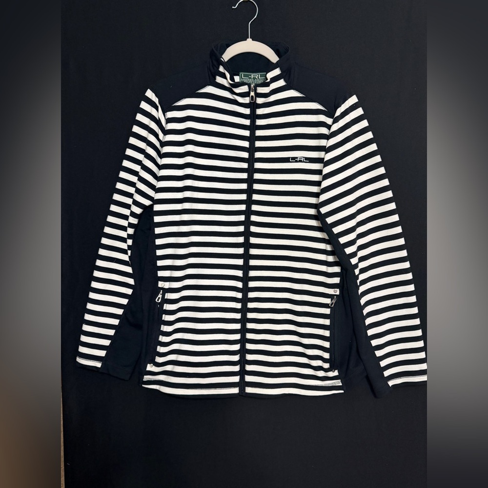 Ralph Lauren Black and White Striped Lightweight Zip up Jacket